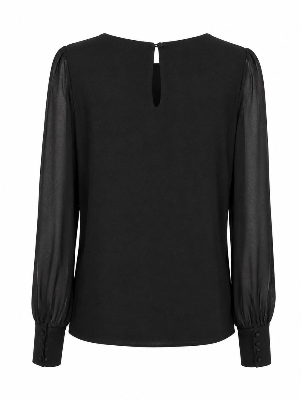 W6 White House Black Market Large Black Sheer Sleeve Button Cuff Blouse - Picture 4 of 8